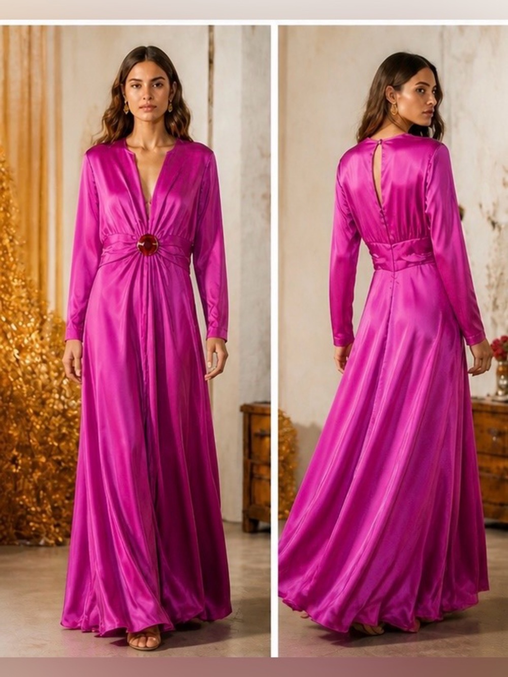 silvia tcherassi zarina silk maxi dress fuchsia L